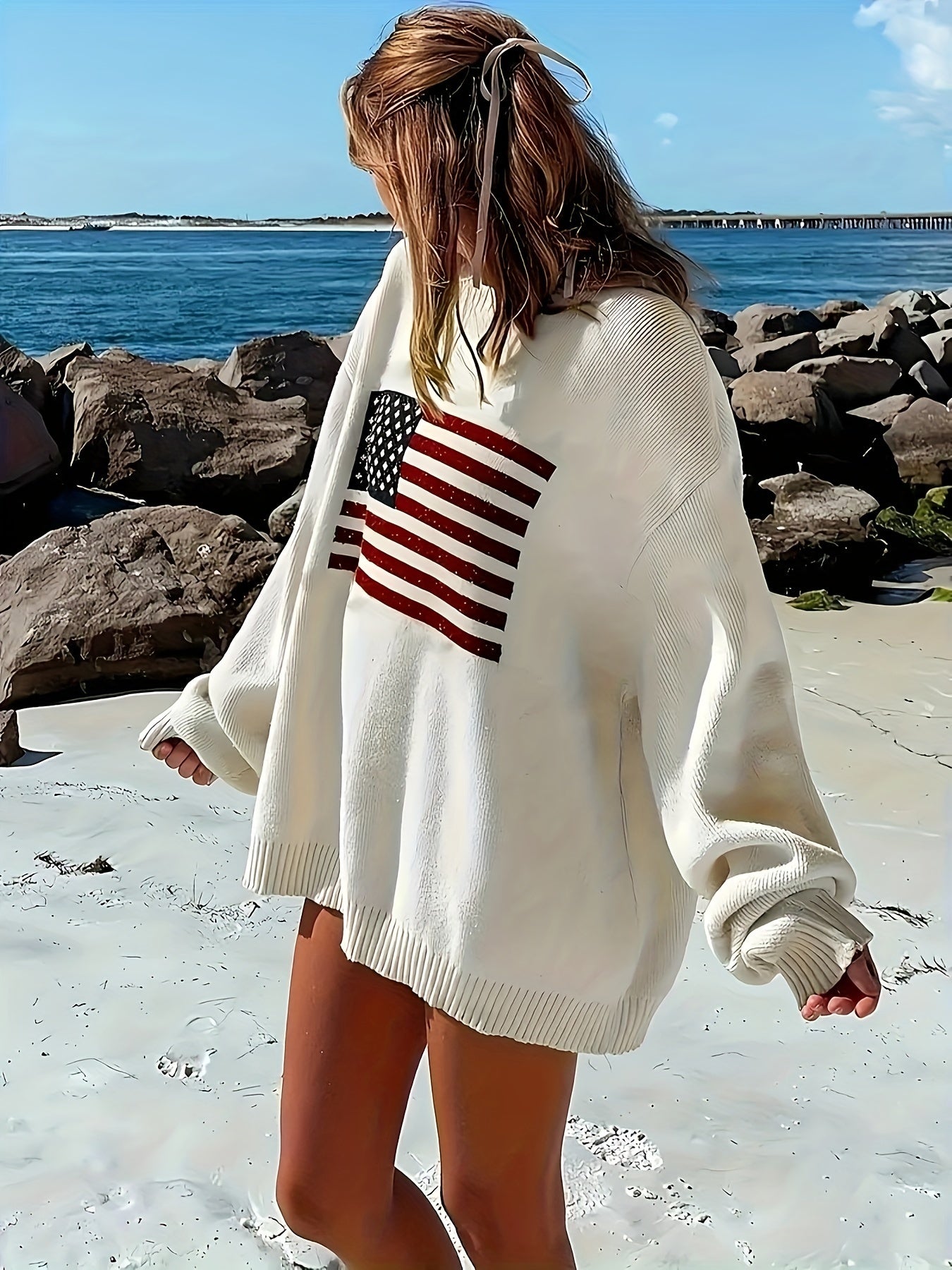 Plus Size Patriotic VNeck Sweater for Fall  Winter